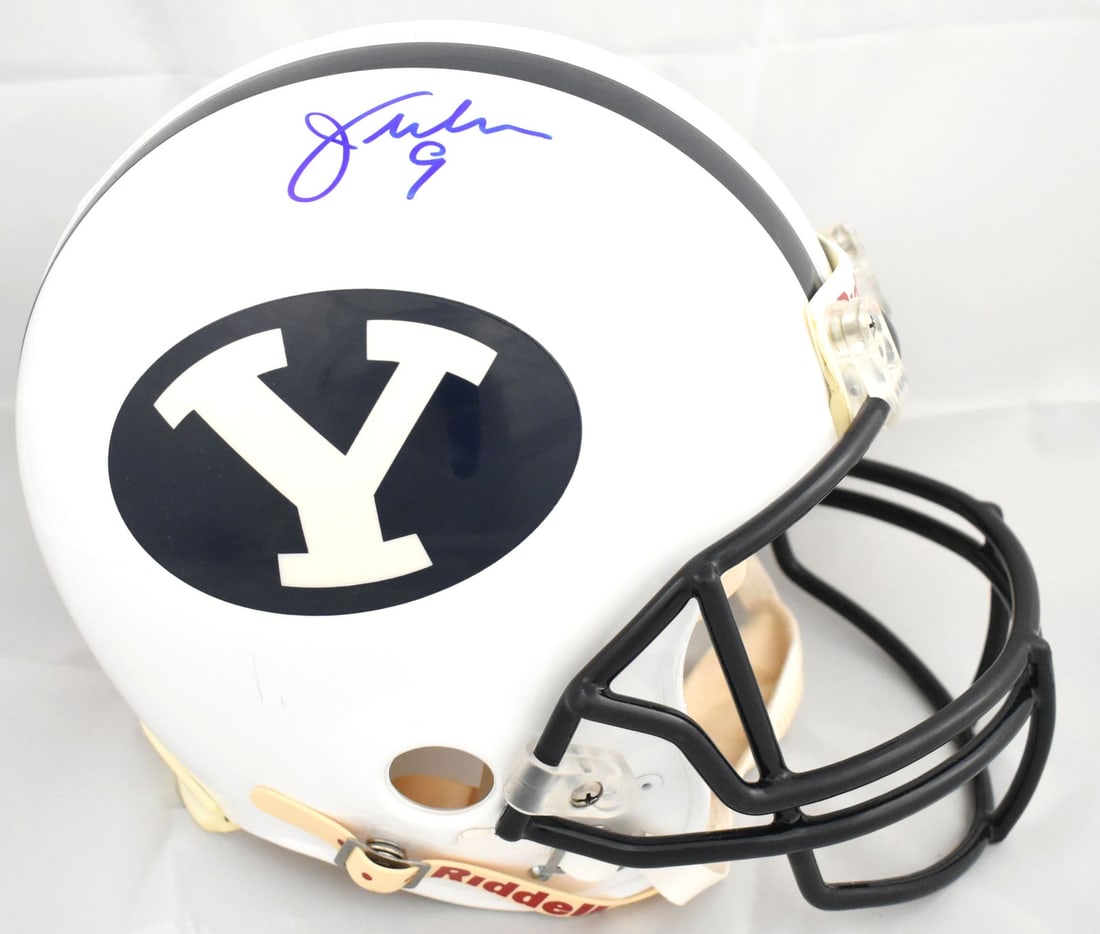 BYU Full Size Authentic Helmet Signed by Jim McMahon BAS: BYU Full Size Authentic Helmet Signed by Jim McMahon BAS Autographed BYU full-size authentic football helmet signed by Jim McMahon. This pre-owned collectible includes Beckett Authentication Services 