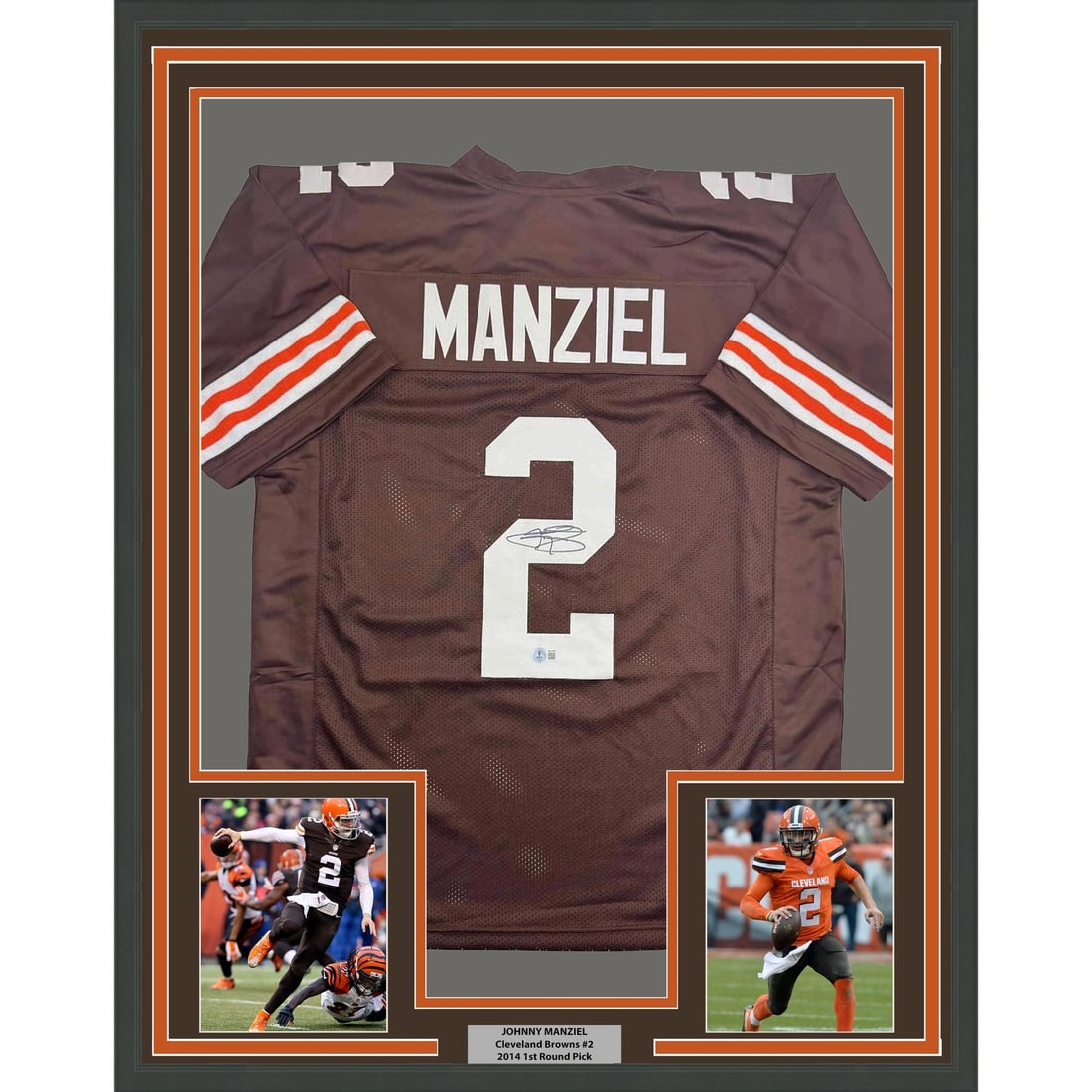 35x39 Framed Johnny Manziel Signed Cleveland Browns Jersey Beckett COA (1 of 2)
