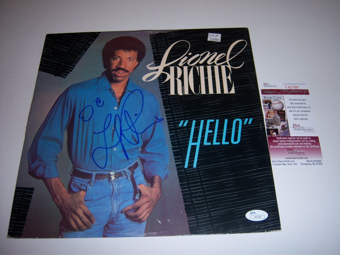 JSA COA autographed Lionel Richie Hello original LP record: JSA COA autographed Lionel Richie Hello original LP record Original LP record album signed by Lionel Richie. This pre-owned piece comes with JSA/COA and is a Grammy Winner "Hello" album. Specification