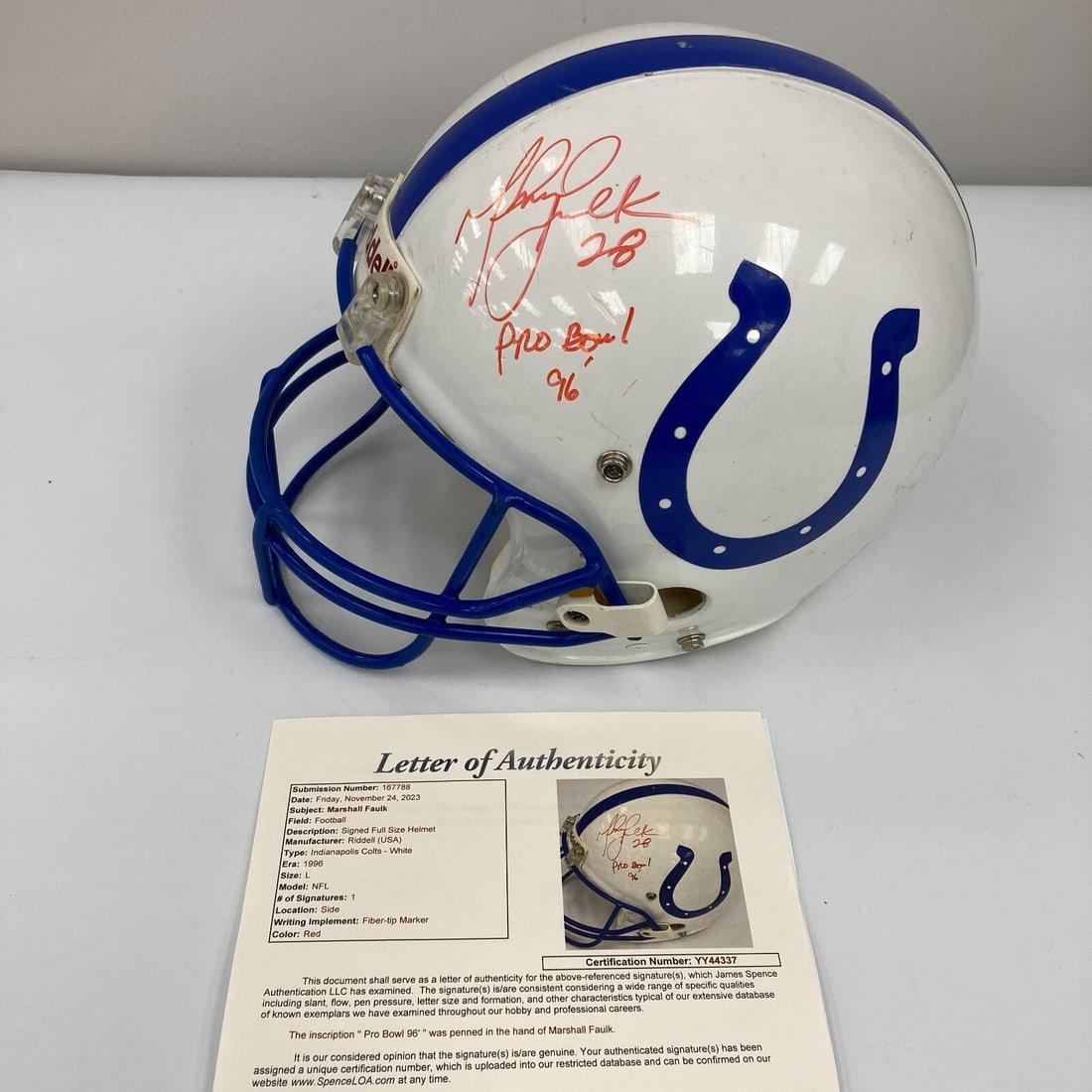 Indianapolis Colts Game Used Helmet Marshall Faulk Signed 1996 Pro Bowl JSA (1 of 16)