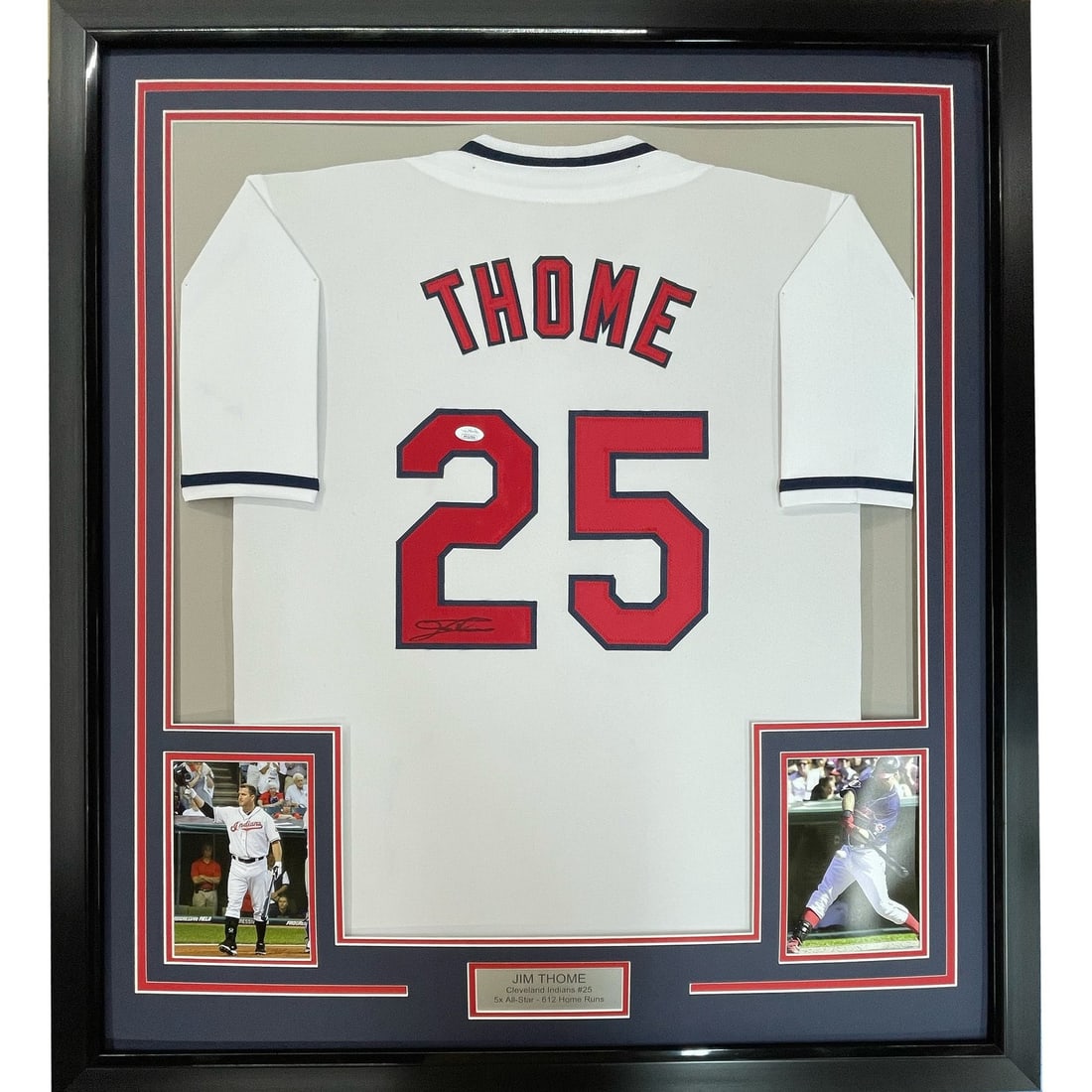 Jim Thome signed Cleveland Indians framed white jersey JSA 35x39 (1 of 2)