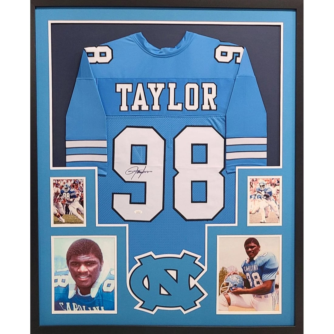 JSA Certified Lawrence Taylor Autographed Framed UNC Jersey: JSA Certified Lawrence Taylor Autographed Framed UNC Jersey This beautifully framed jersey features a signature from Lawrence Taylor, a Hall of Fame linebacker. Authenticated by JSA, a leading name in