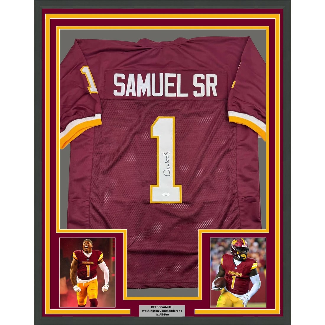 Deebo Samuel autographed Washington Commanders framed burgundy jersey JSA 35x39 (1 of 2)