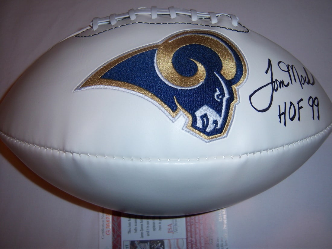 Tom Mack Signed Football with JSA COA Rams and Michigan Wolverines Autograph (1 of 1)