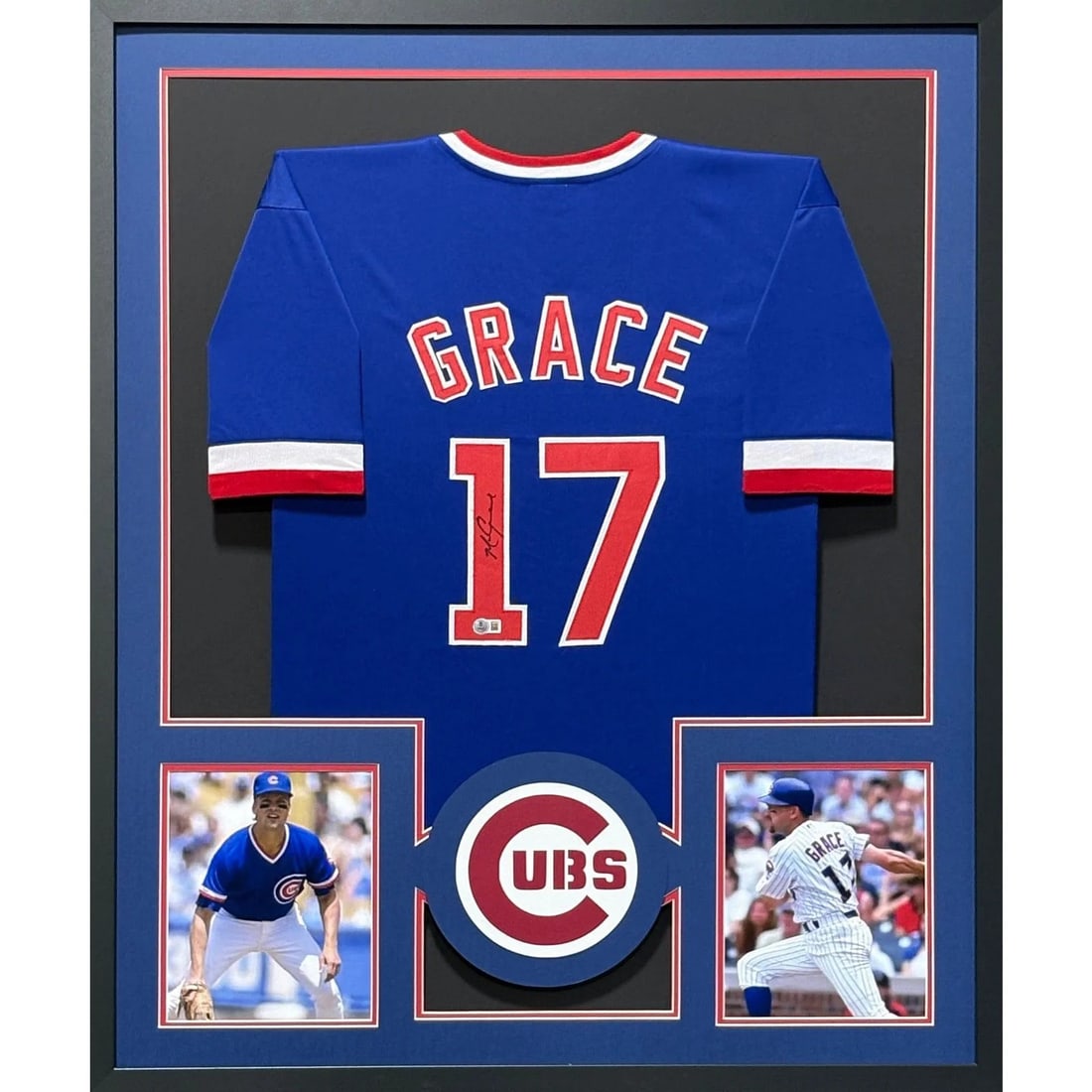 Framed Chicago Cubs Stripe Jersey Signed by Mark Grace Beckett Authenticated (1 of 2)