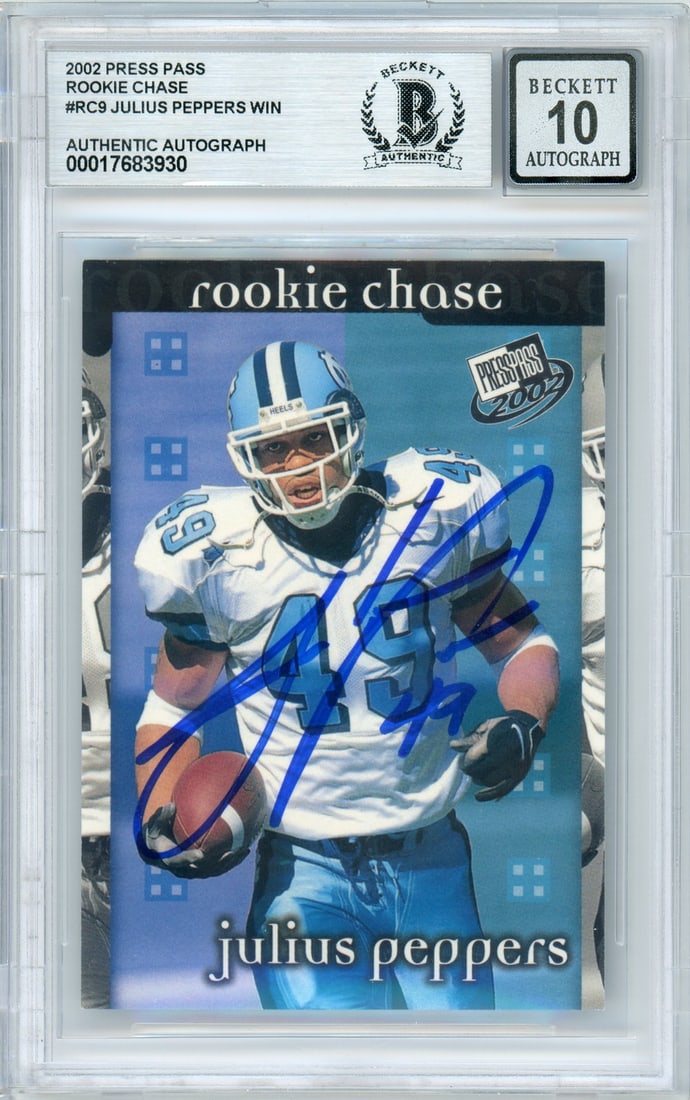 Autographed 2002 Press Pass Rookie Chase RC9 Julius Peppers Panthers Card BGS 10 (1 of 2)