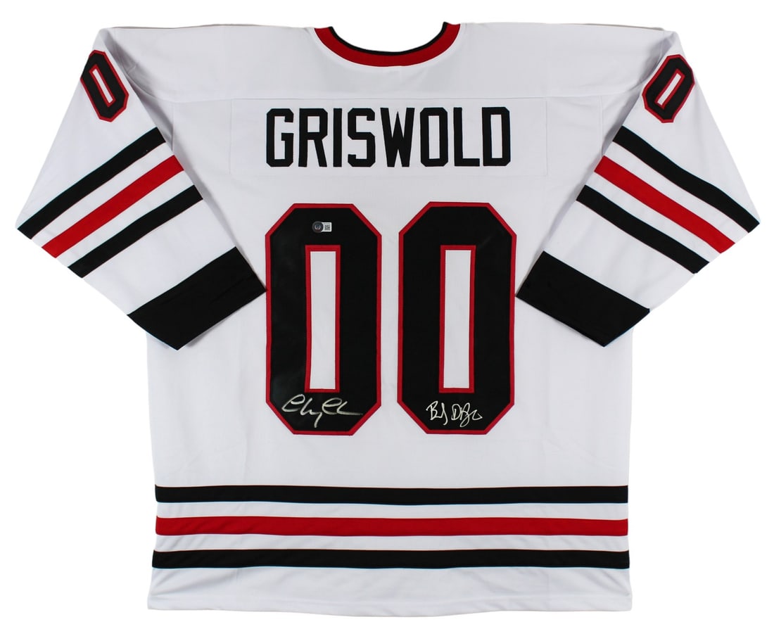 BAS Witnessed White Hockey Jersey Signed by Chevy Chase Beverly D'Angelo (1 of 3)