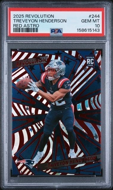 PSA 10 2025 Panini Revolution Red Astro TreVeyon Henderson RC #244: PSA 10 2025 Panini Revolution Red Astro TreVeyon Henderson RC #244 Graded 2025 Panini Revolution TreVeyon Henderson #244 Red Astro rookie sports trading card. This multicolor paper card is encapsulate