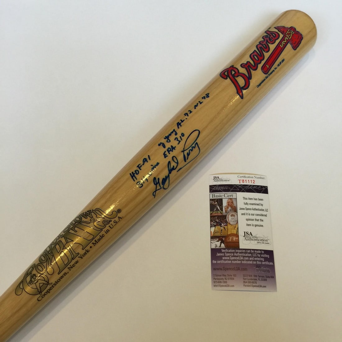 Gaylord Perry Autographed Bat With Career Stats Inscriptions JSA Authenticated (1 of 7)