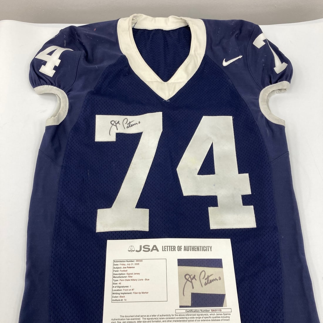 Penn State Nittany Lions game worn jersey signed by Joe Paterno JSA (1 of 10)