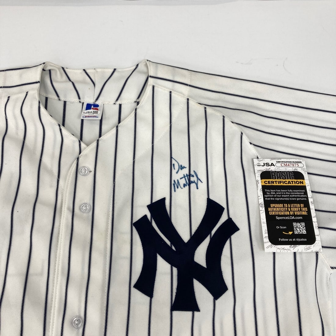Autographed Russell Yankees 1992 Game Model Jersey Don Mattingly JSA: Autographed Russell Yankees 1992 Game Model Jersey Don Mattingly JSA Pre-owned 1992 New York Yankees game model Russell jersey signed by Don Mattingly. Includes JSA autograph authentication and is an 