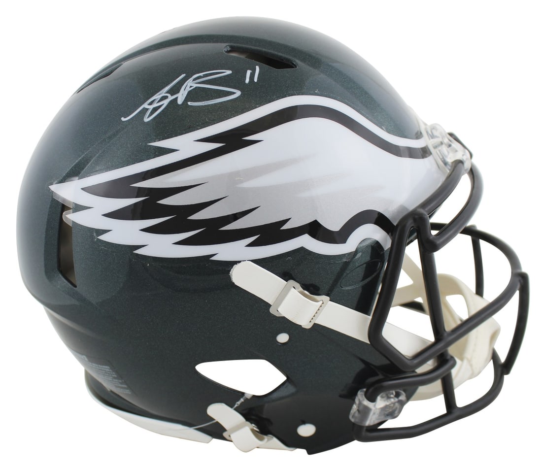 A.J. Brown signed Speed Proline full size helmet Beckett witnessed: A.J. Brown signed Speed Proline full size helmet Beckett witnessed Authentic full size Speed Proline helmet personally signed by A.J. Brown of the Philadelphia Eagles. This original autograph is Becke