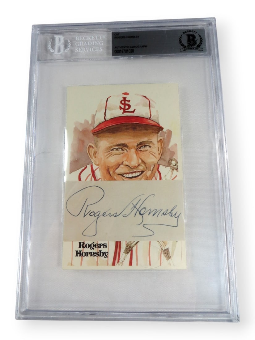 Rogers Hornsby autographed cut signature with postcard Beckett Cardinals (1 of 3)