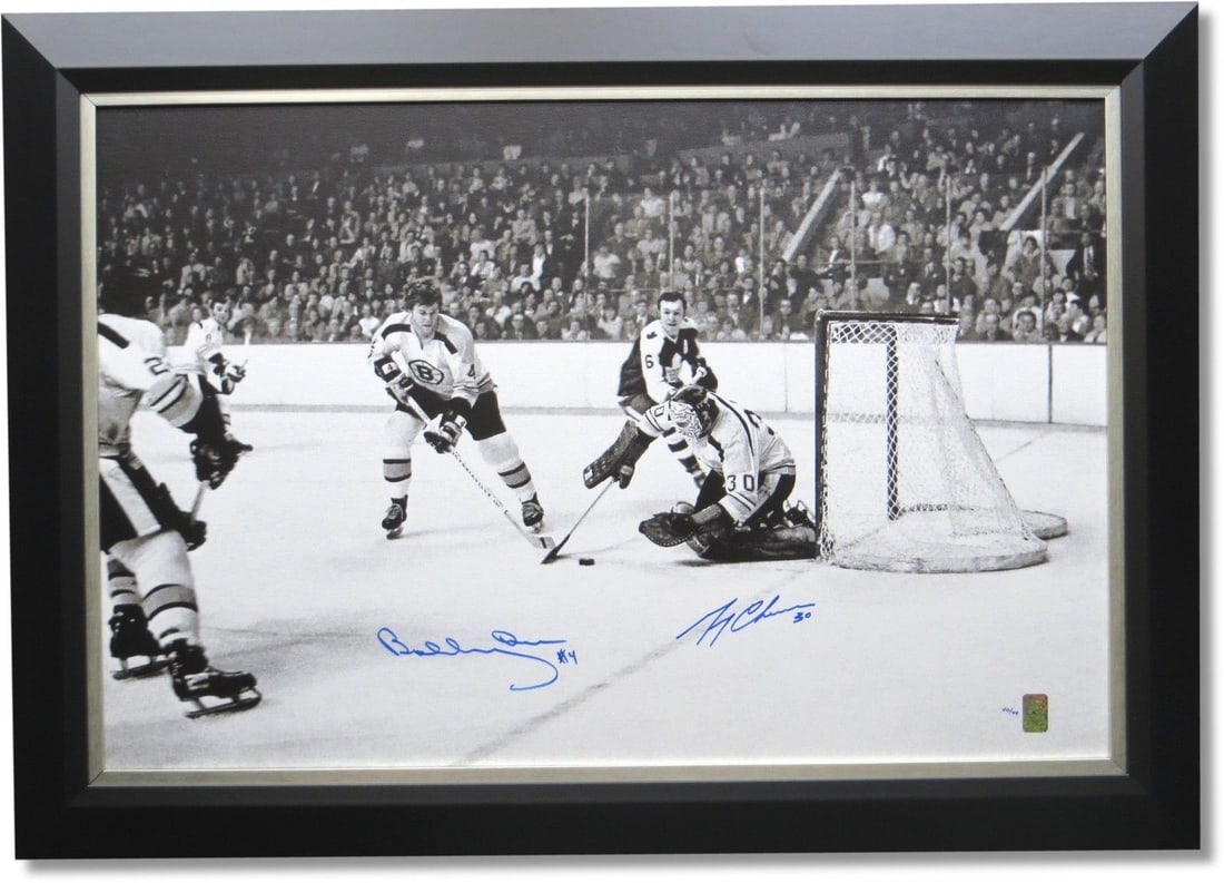 Bobby Orr Gerry Cheevers Dual Signed Framed Canvas random out of #/44 Authenticated (1 of 5)