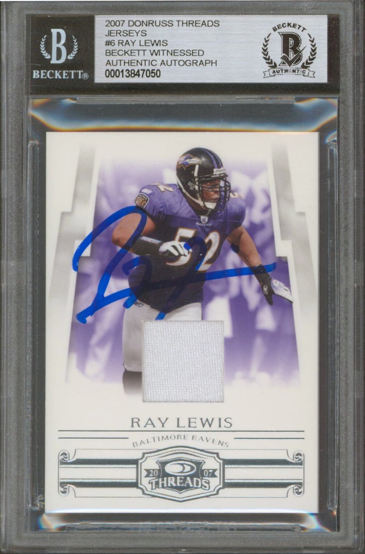 Ray Lewis Autographed 2007 Donruss Threads Jerseys 24/250 Card Beckett Slabbed (1 of 2)