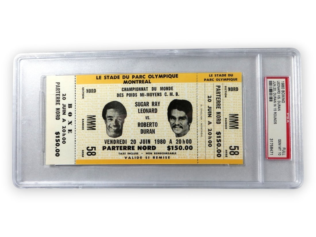 1980 Full Ticket Sugar Ray Leonard vs Roberto Duran PSA 10 (1 of 3)