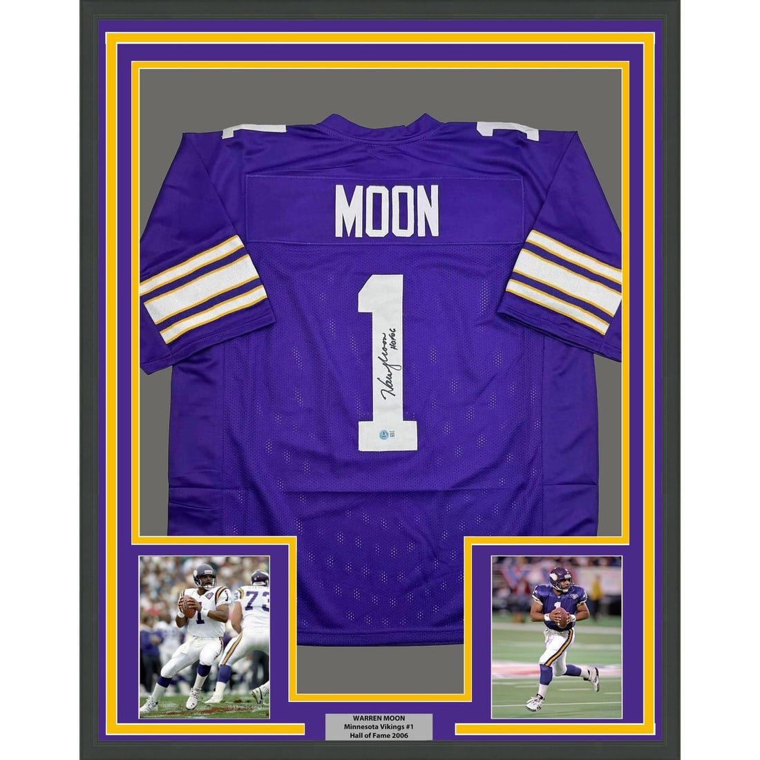 Warren Moon Signed Framed Minnesota Vikings Purple Jersey Beckett COA (1 of 2)