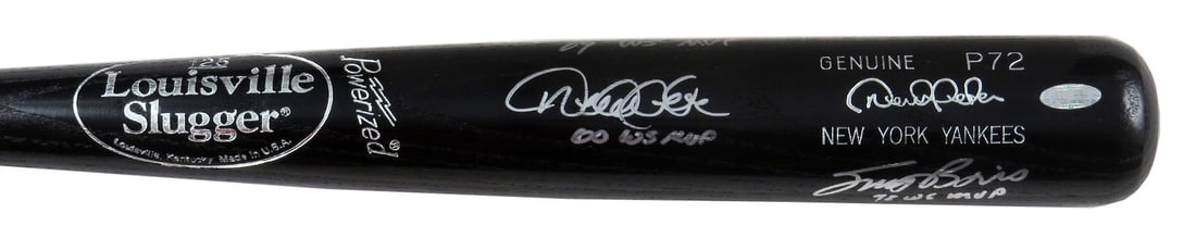 Steiner Authenticated Yankees Signed Louisville Slugger P72 Bat 3 MVP Autographs (1 of 4)