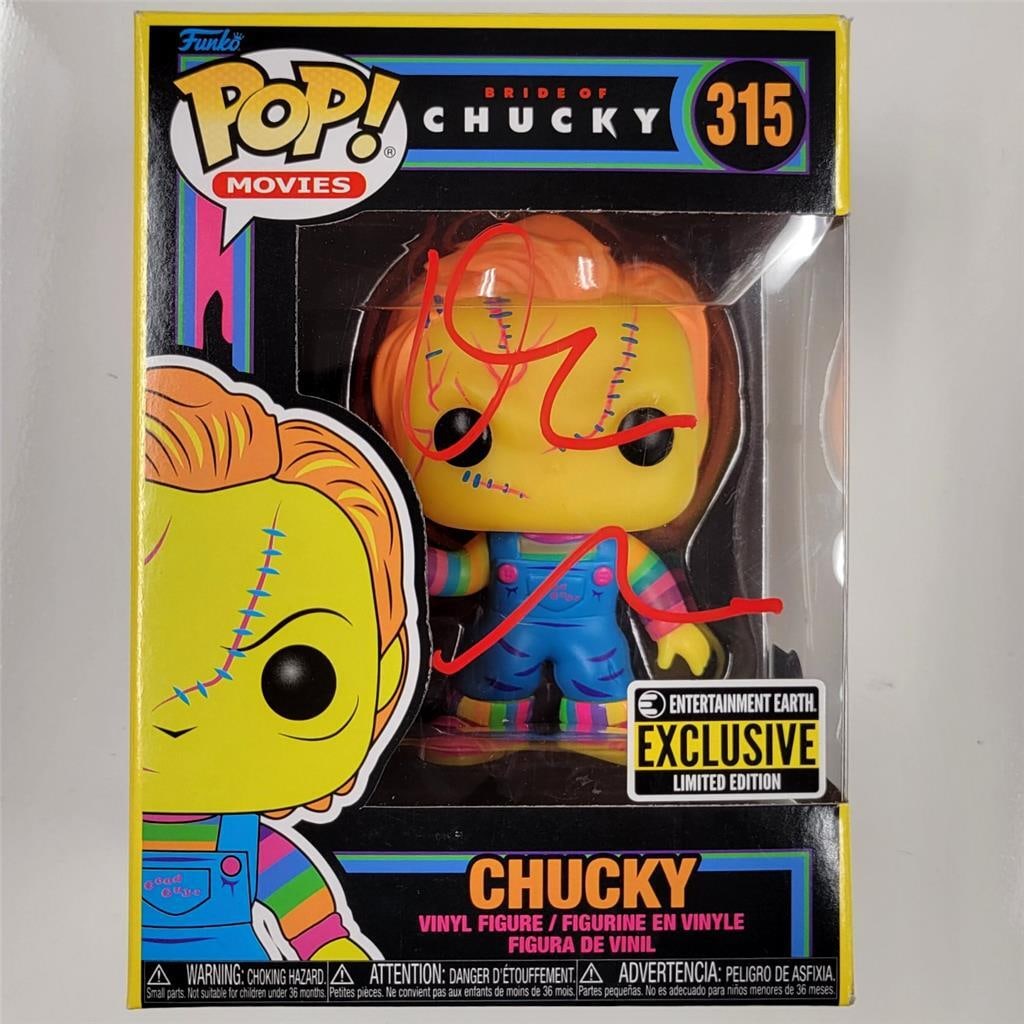 Bride of Chucky Funko Pop signed by Don Mancini Beckett Holo: Bride of Chucky Funko Pop signed by Don Mancini Beckett Holo This is an original Bride of Chucky Blacklight Funko Pop featuring an autograph by Don Mancini. The autograph has been authenticated by Bec