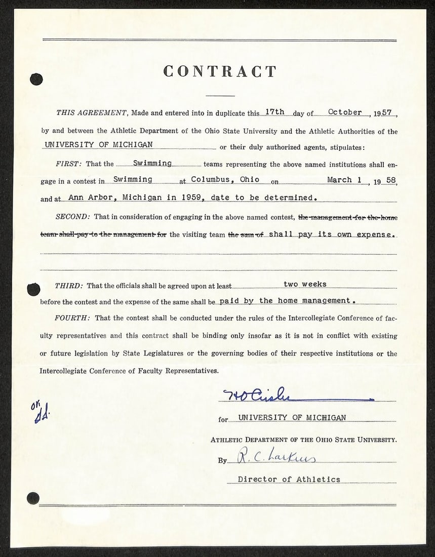 PSA Authenticated Fritz Crisler Signed Michigan Football Contract (1 of 2)