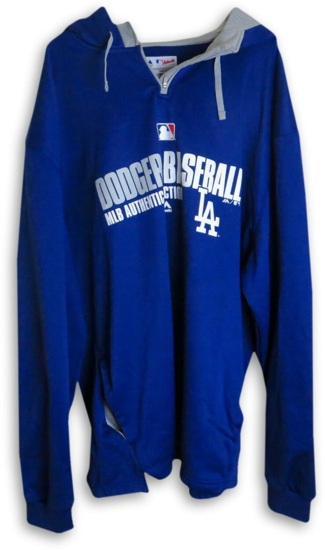Los Angeles Dodgers Kenley Jansen 2014 player worn fleece hoodie 2XL: Los Angeles Dodgers Kenley Jansen 2014 player worn fleece hoodie 2XL Player-worn Los Angeles Dodgers hoodie fleece attributed to Kenley Jansen from 2014 team issue warm-ups. This pre-owned piece shows
