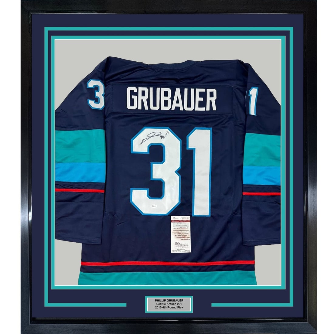 Seattle Kraken Philipp Grubauer signed framed blue jersey JSA COA (1 of 2)