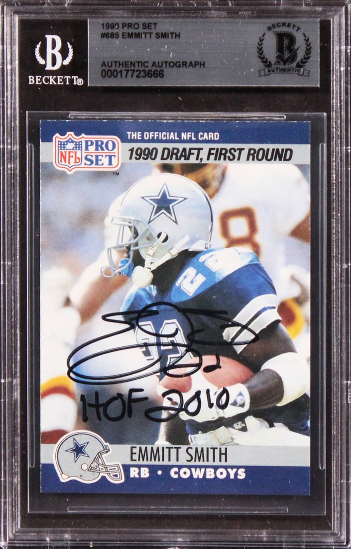 Beckett authenticated Emmitt Smith 1990 Pro Set rookie card with HOF 2010 autograph (1 of 2)