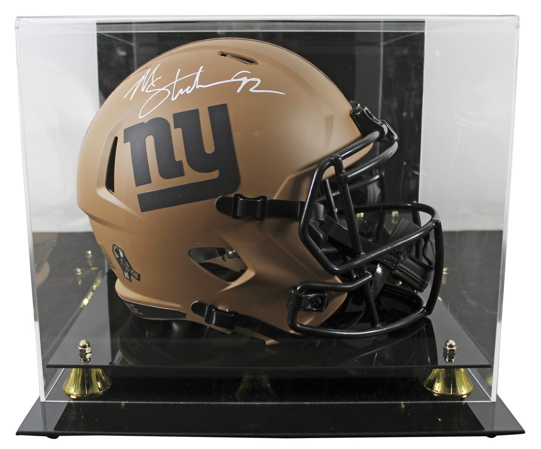 Michael Strahan Signed Giants STS II Speed Replica Helmet with Beckett Case: Michael Strahan Signed Giants STS II Speed Replica Helmet with Beckett Case Autographed Michael Strahan STS II full-size Speed replica helmet with display case. This original signed New York Giants co