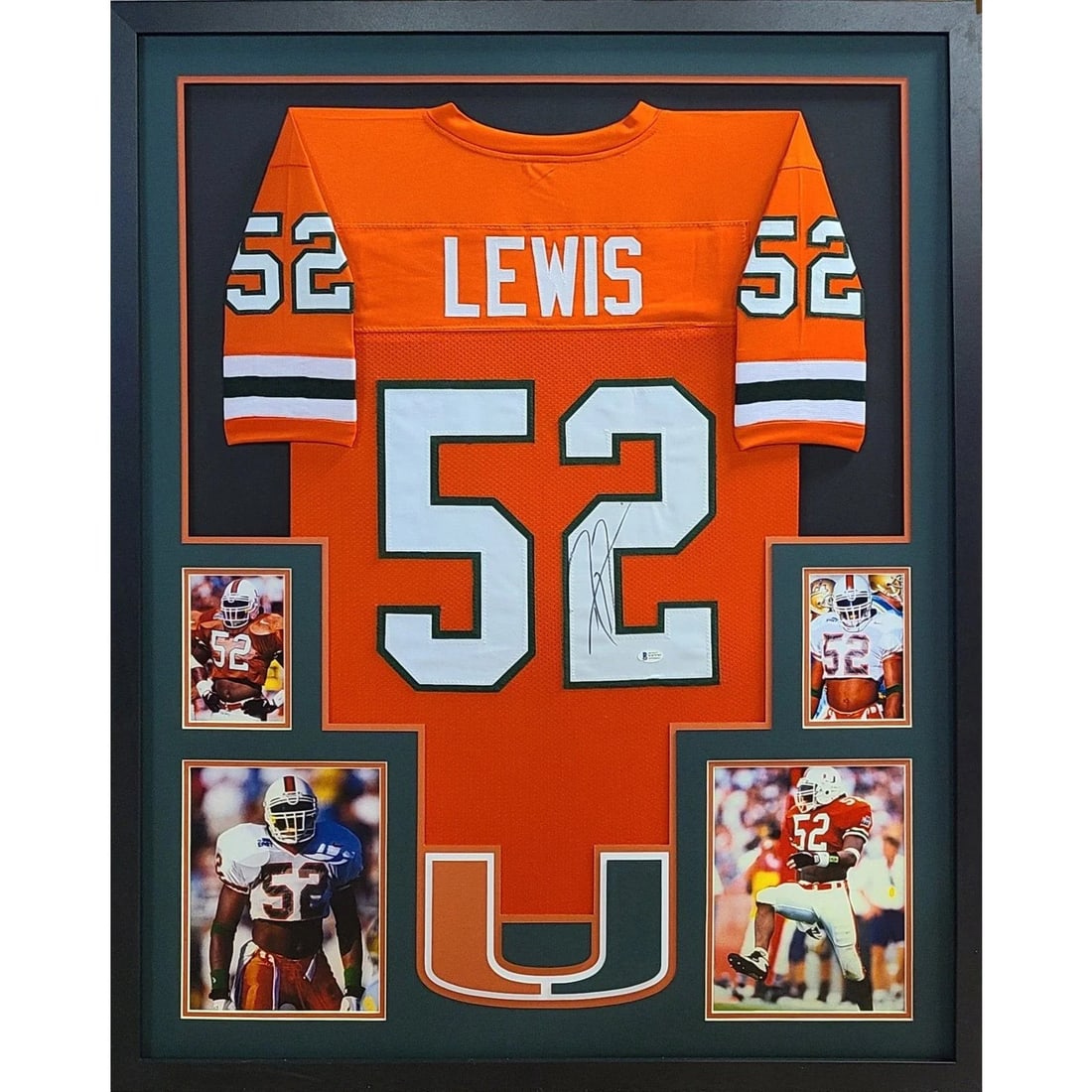 Ray Lewis Autographed Framed Jersey Miami Hurricanes Beckett Authenticated: Ray Lewis Autographed Framed Jersey Miami Hurricanes Beckett Authenticated This is a pre-owned, autographed Ray Lewis framed jersey, showcasing the iconic orange Miami Hurricanes colors. Authenticated