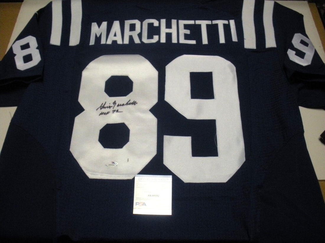 Gino Marchetti Signed Nike Jersey Baltimore Colts PSA/DNA COA: Gino Marchetti Signed Nike Jersey Baltimore Colts PSA/DNA COA This is an officially licensed Nike jersey signed by Gino Marchetti, a celebrated player in NFL history. The jersey is a piece of memorabi