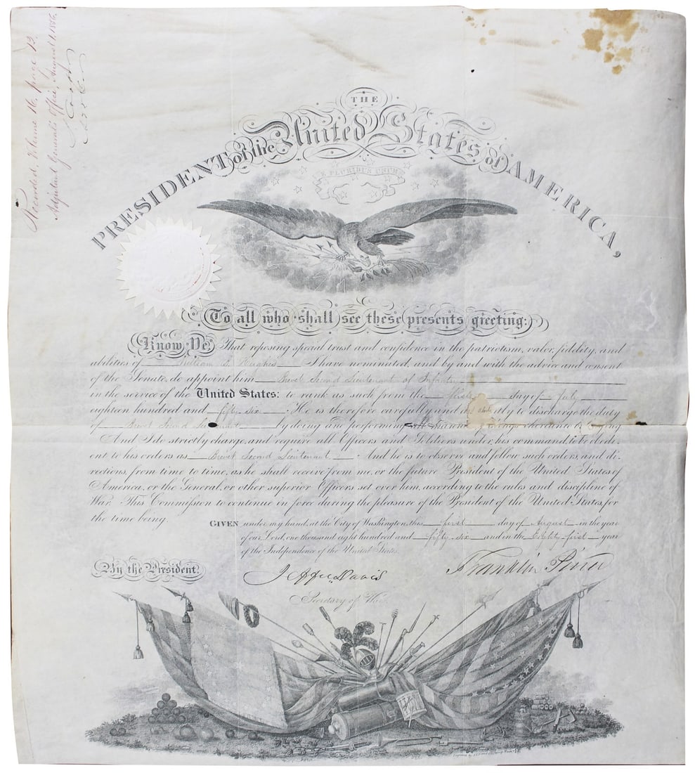 1856 Military Appointment Document Signed by Franklin Pierce Jefferson Davis BAS (1 of 7)