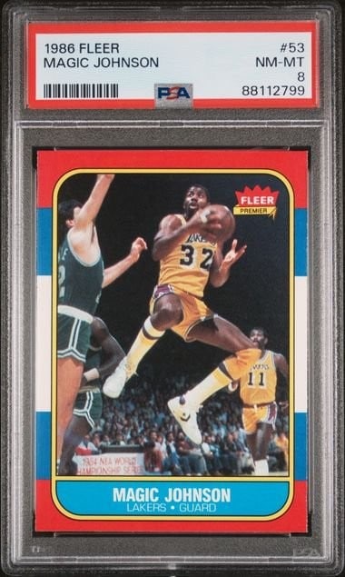 PSA 8 Magic Johnson 1986 Fleer No 53 Lakers Trading Card (1 of 2)
