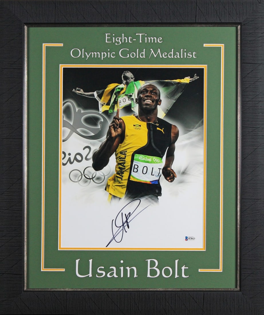 Framed 11x14 Vertical Photo Signed by Usain Bolt Beckett H78623 (1 of 2)