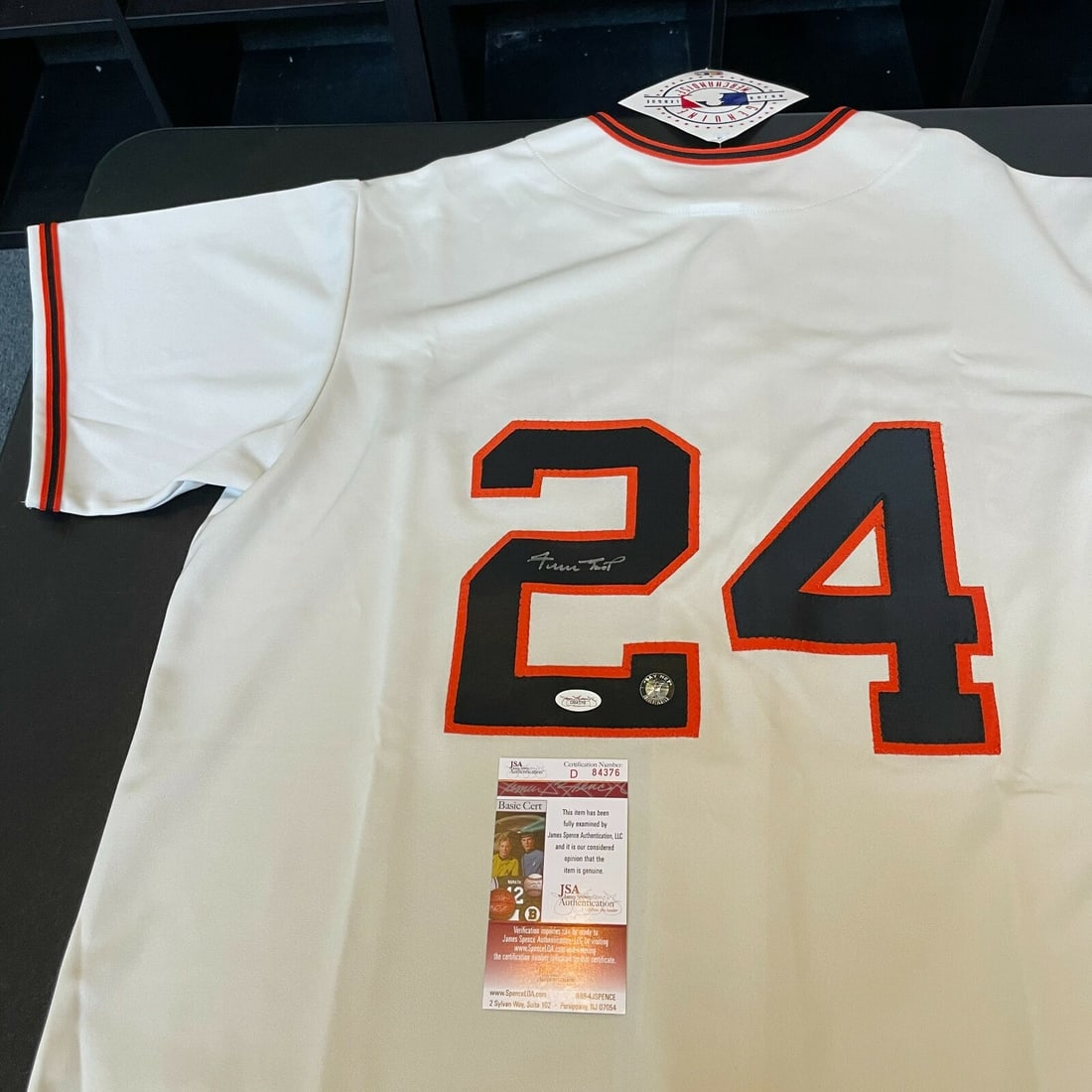 Autographed San Francisco Giants Majestic Jersey Willie Mays JSA COA: Autographed San Francisco Giants Majestic Jersey Willie Mays JSA COA Authentic Majestic San Francisco Giants jersey signed by Willie Mays. This original baseball memorabilia piece includes JSA COA and