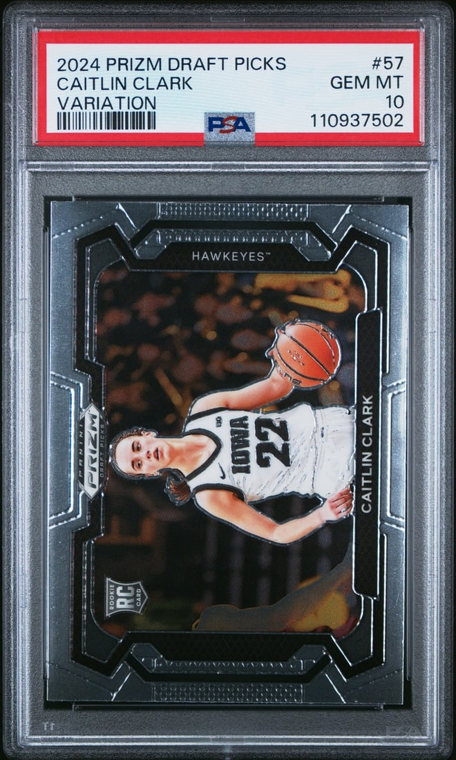 PSA 10 Caitlin Clark 2024 Panini Prizm Draft Picks Variation No 57: PSA 10 Caitlin Clark 2024 Panini Prizm Draft Picks Variation No 57 Graded 2024 Panini Prizm Draft Picks Caitlin Clark No. 57 Variation sports trading card. This rookie card is encapsulated by PSA and 