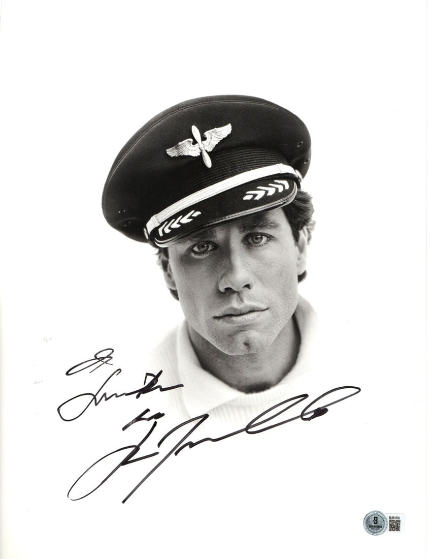 John Travolta autographed 11x14 black and white pilot photo Beckett (1 of 2)