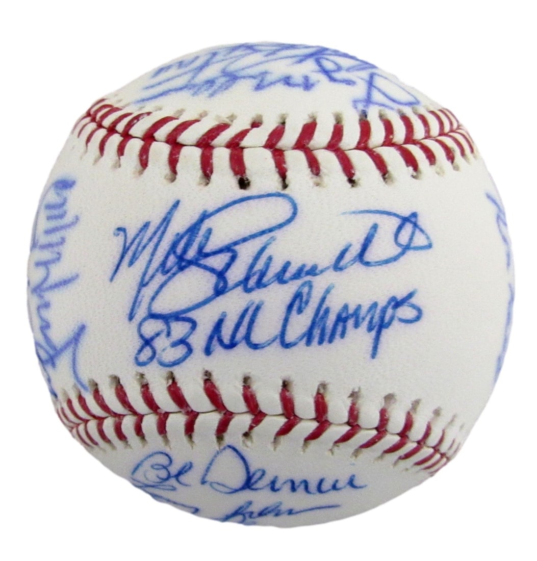 OML baseball signed by 1983 Philadelphia Phillies team Pete Rose Mike Schmidt: OML baseball signed by 1983 Philadelphia Phillies team Pete Rose Mike Schmidt Original 1983 Philadelphia Phillies team-signed OML baseball from a reunion signing. The ball features 19 signatures and i