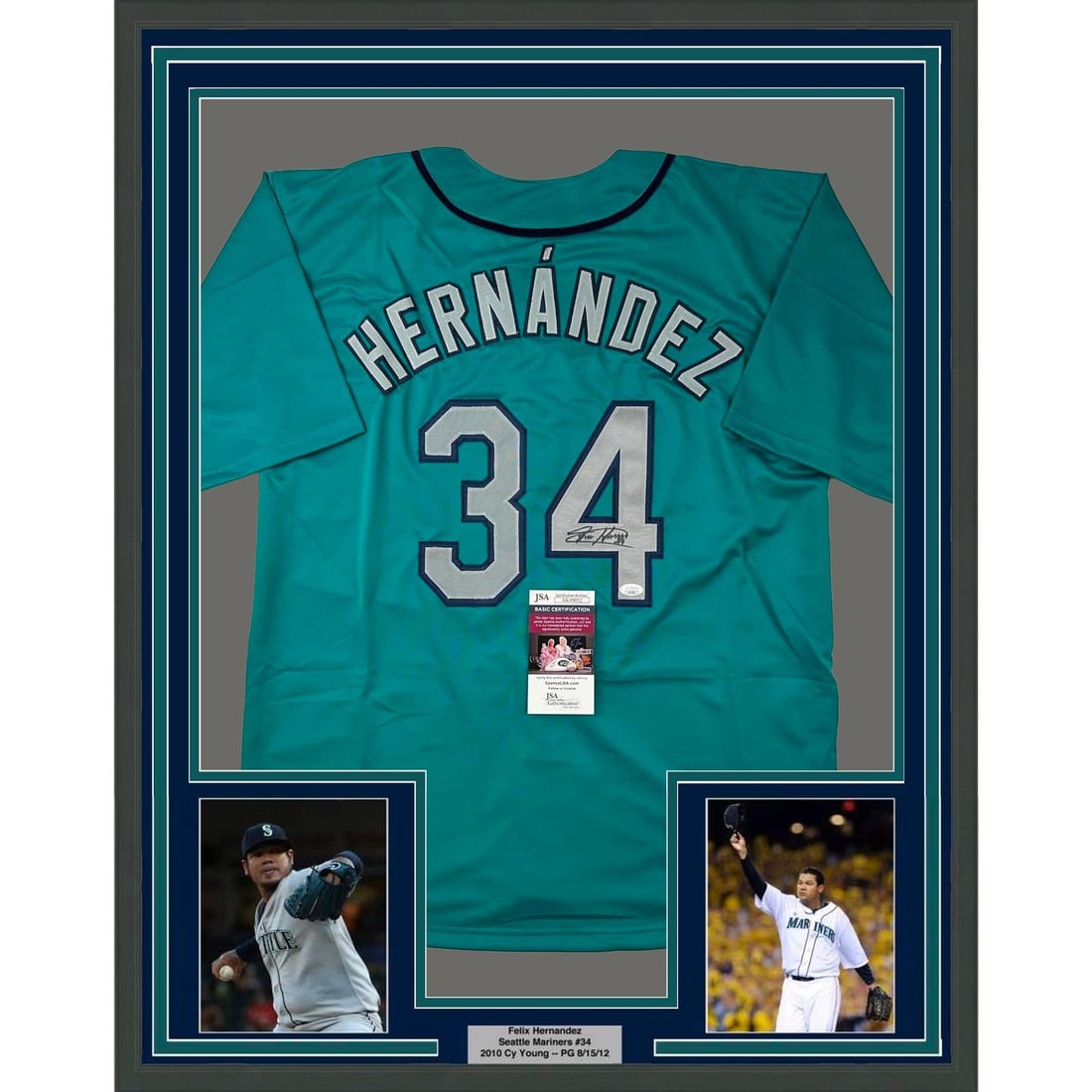 Felix Hernandez Signed Framed Seattle Mariners Teal Jersey JSA 35x39 (1 of 2)