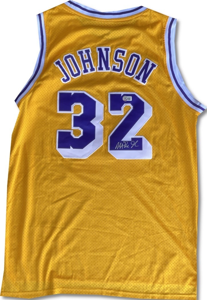 Beckett Authenticated Magic Johnson Lakers Gold Swingman Signed Jersey (1 of 5)