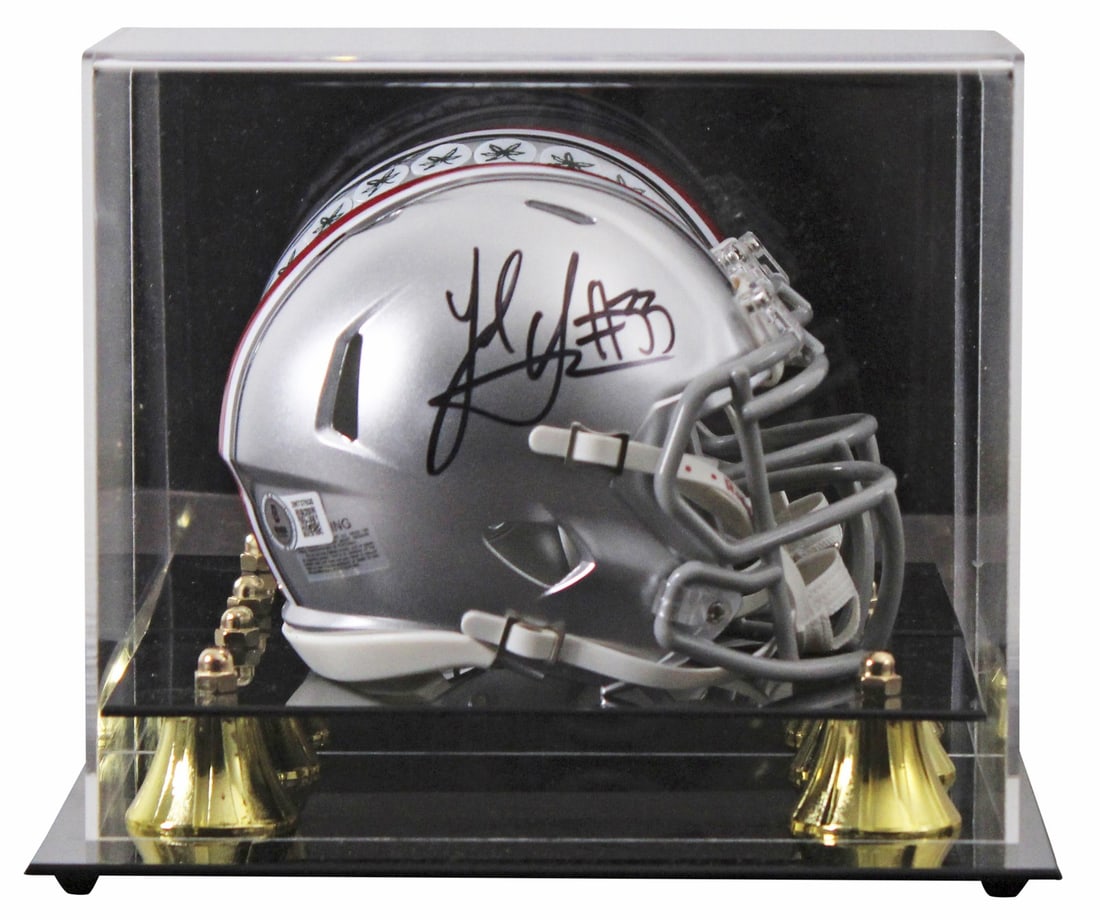 Jack Sawyer Autographed Ohio State Speed Mini Helmet With UV Display Case BAS Witnessed: Jack Sawyer Autographed Ohio State Speed Mini Helmet With UV Display Case BAS Witnessed This Ohio State Buckeyes Speed Mini Helmet features an authentic hand signature from Jack Sawyer. The helmet com