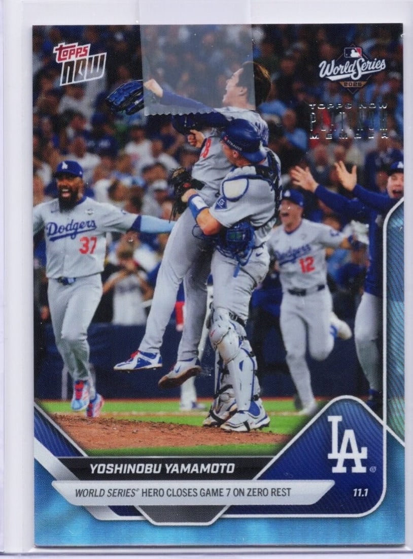 Topps P925 Yoshinobu Yamamoto 2025 Dodgers Platinum Member Card: Topps P925 Yoshinobu Yamamoto 2025 Dodgers Platinum Member Card 2025 Topps Now Yoshinobu Yamamoto #P925 Platinum Member baseball card featuring the Los Angeles Dodgers pitcher. This pre-owned sports
