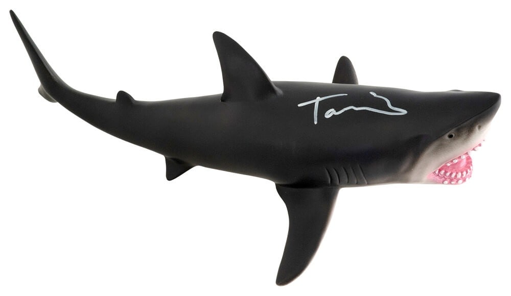 15-Inch Grey Shark Toy Autographed by Tara Reid: 15-Inch Grey Shark Toy Autographed by Tara Reid This is a 15-inch grey rubber toy in the shape of a great white shark, signed by Tara Reid. The item is original and includes a tamper-proof numbered