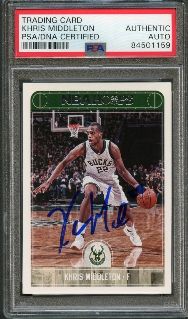 Khris Middleton autographed 2017-18 NBA Hoops #14 PSA DNA Bucks card (1 of 2)