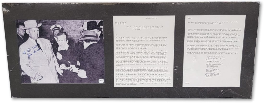 Jim Leavelle Autographed 8X10 Photograph with Mat Global Authentics: Jim Leavelle Autographed 8X10 Photograph with Mat Global Authentics Original signed Jim Leavelle 8x10 photograph featuring JFK and Lee Harvey Oswald. The photo is presented matted only and is not fram