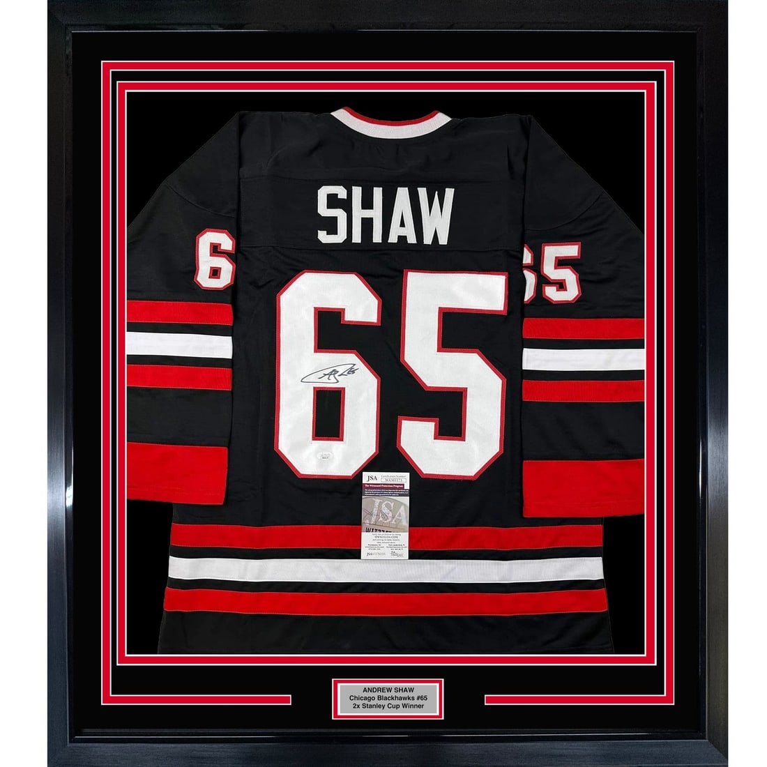 Andrew Shaw signed framed Chicago Blackhawks jersey 35x39 JSA (1 of 2)