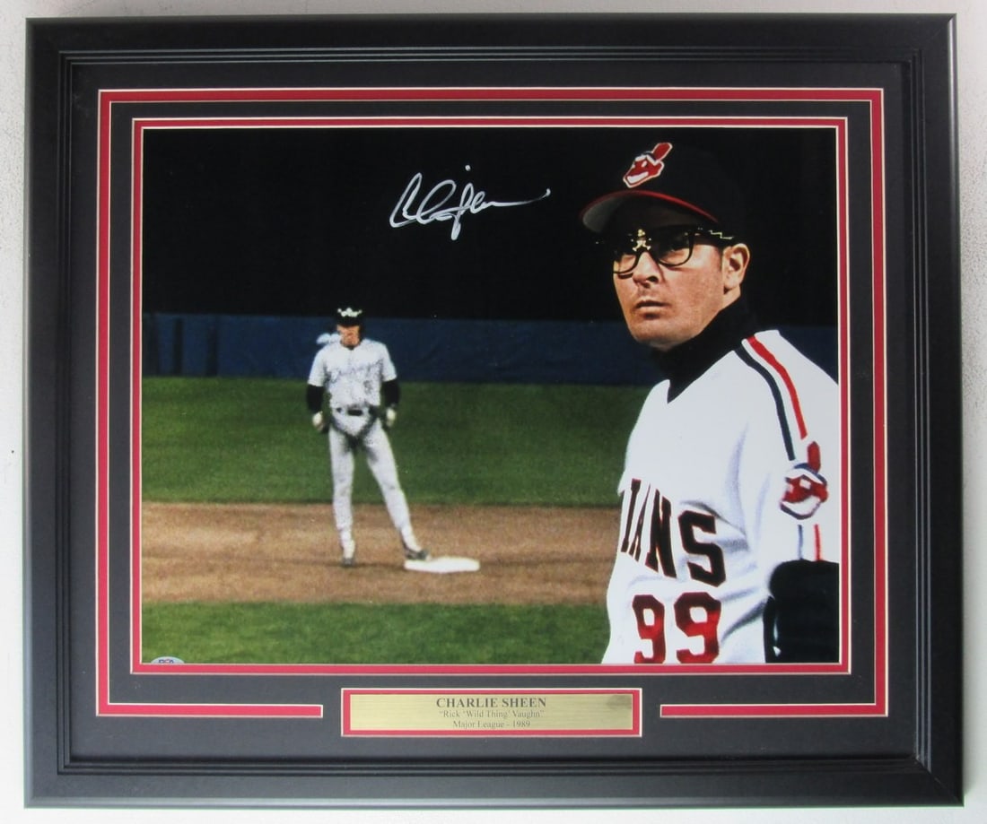 Framed 16x20 Major League Print Signed by Charlie Sheen PSA DNA: Framed 16x20 Major League Print Signed by Charlie Sheen PSA DNA Framed 16x20 "Major League" print signed by Charlie Sheen. This original photo is PSA/DNA authenticated and includes a tamper-proof holo