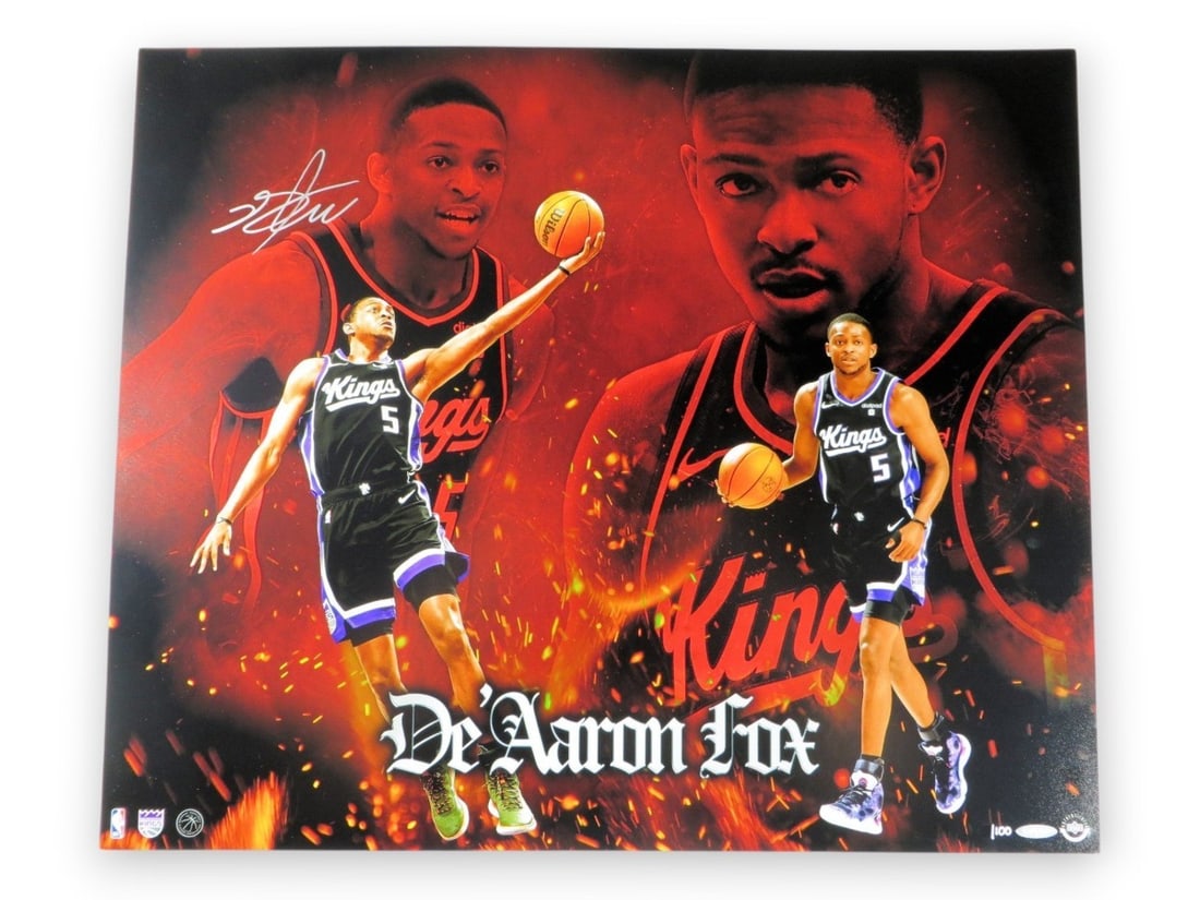 Upper Deck Authenticated De'Aaron Fox 20X24 Signed Photo Kings /100: Upper Deck Authenticated De'Aaron Fox 20X24 Signed Photo Kings /100 Original signed 20x24 "Playmaker" photo of De'Aaron Fox featuring the Sacramento Kings. This limited edition piece is numbered out o