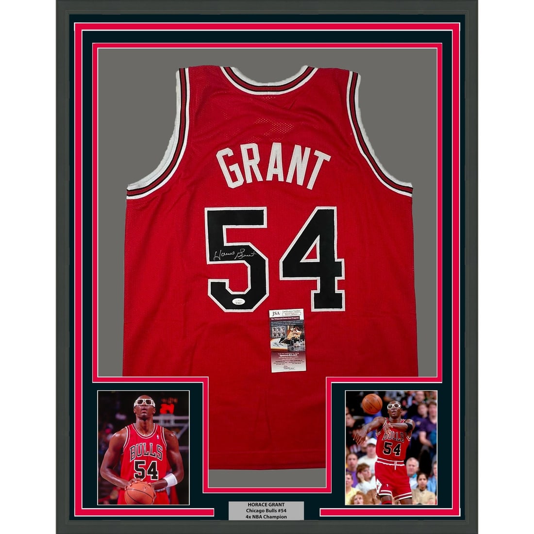 Horace Grant Signed Framed Chicago Bulls Red Jersey JSA 35x39 (1 of 2)
