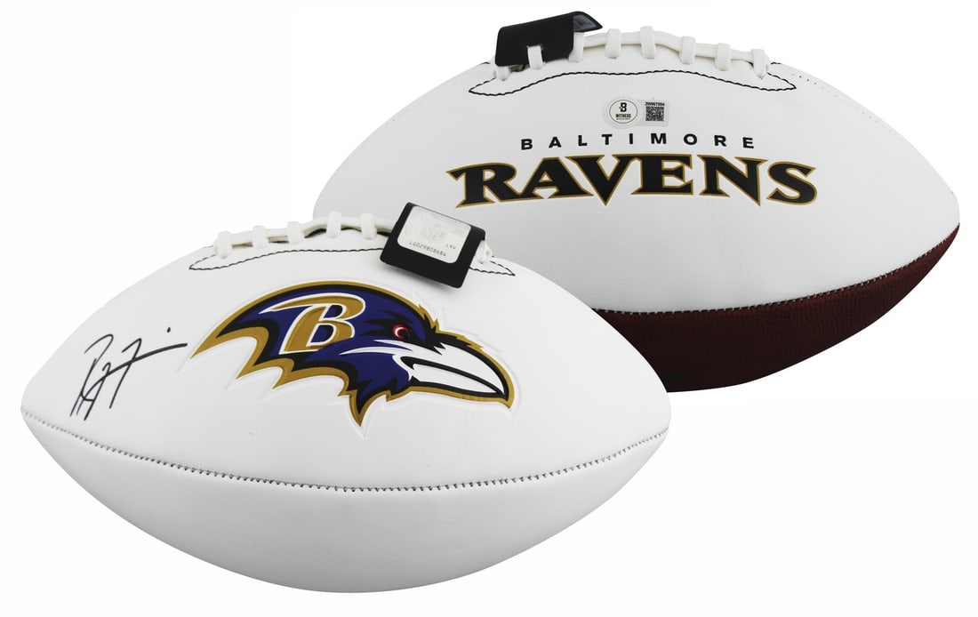 Ray Lewis signed Franklin logo football Baltimore Ravens Beckett witnessed: Ray Lewis signed Franklin logo football Baltimore Ravens Beckett witnessed Authentic signed Franklin white panel logo football personally autographed by Ray Lewis of the Baltimore Ravens. This origina
