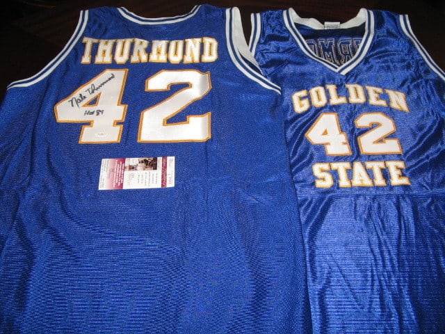 Signed Golden State Warriors Jersey Nate Thurmond HOF JSA COA: Signed Golden State Warriors Jersey Nate Thurmond HOF JSA COA Pre-owned original Golden State Warriors basketball jersey signed by Nate Thurmond. This piece includes JSA/COA documentation and is a spo